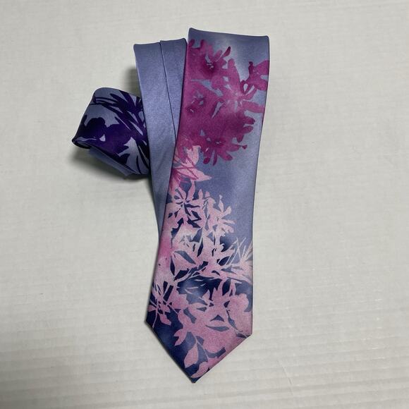 Mens Van Heusen Purple Floral Shadow Tie Artistic Botanical Modern Abstract Silk - Picture 1 of 8